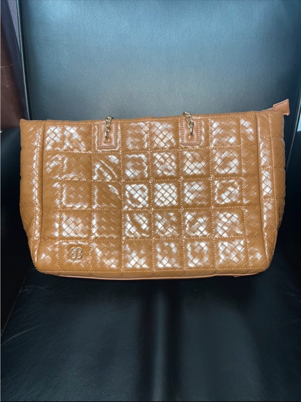 Bessie Quilted Cognac Shoulder Bag with Chain Accents